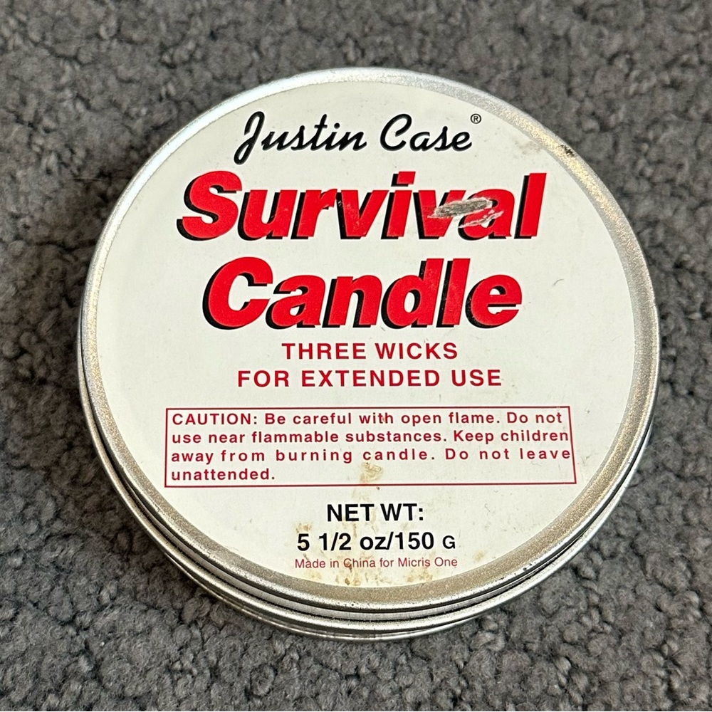 Justin Case Survival Candle Three Wicks New